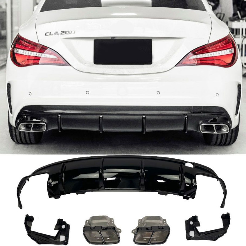 Difusor + Escapes (Negro) Cla45 para Mercedes CLA C117 X117 | 2013-2019
